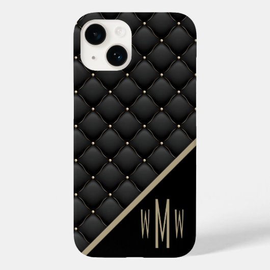 Monogramm Schwarzes Gold gequiltet Case-Mate iPhone Hülle (Rückseite)
