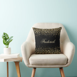 Monogramm Schwarzes Gold Leopardendruck Glitter-Ov Kissen