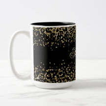 Monogramm Schwarzes Gold Leopardendruck Glitter-Ov