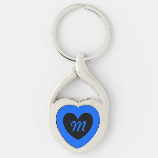 Monogramm Schwarzes Herz auf blau Schlüsselanhänger (Vorderseite)