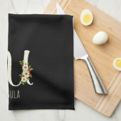 Monogramm schwarzes Küchentuch als Einzugsgeschenk (Viertel Falte)
