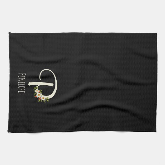 Monogramm schwarzes Küchentuch als Einzugsgeschenk (Horizontal)