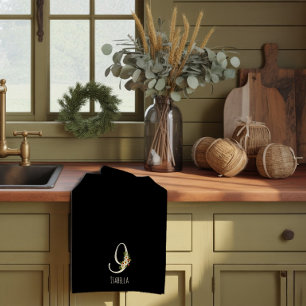 Monogramm schwarzes Küchentuch als Einzugsgeschenk