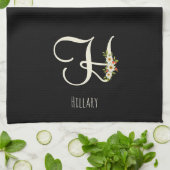 Monogramm schwarzes Küchentuch als Einzugsgeschenk (Gefaltet)