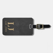 Monogramm Schwarzes Leder Modernes Vintag Gepäckanhänger (Vorderseite horizontal)