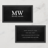 Monogramm | Schwarzes Leder Textur | Dunkle Grenze Visitenkarte (Vorne/Hinten)
