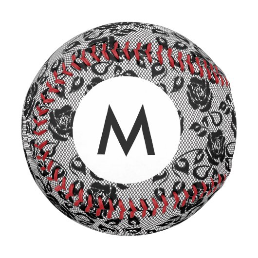 Monogramm Schwarzes Quadratzmuster auf weißem Hint Baseball (Vorderseite Links)