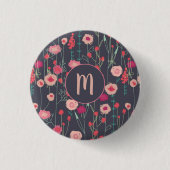 Monogramm Schwarzes Rosa Button (Vorderseite)