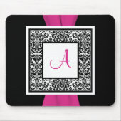 Monogramm-Schwarzes, Rosa, weißer Damast Mousepad (Vorne)