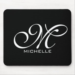 Monogramm Schwarzes Skript Personalisiert Mousepad