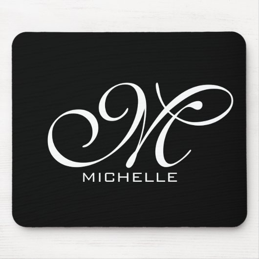Monogramm Schwarzes Skript Personalisiert Mousepad (Vorne)