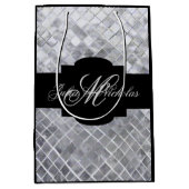 Monogramm-Schwarzes u. Silber-25. Jahrestag Mittlere Geschenktüte (Vorderseite)