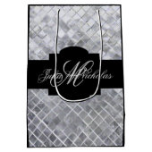 Monogramm-Schwarzes u. Silber-25. Jahrestag Mittlere Geschenktüte (Rückseite)