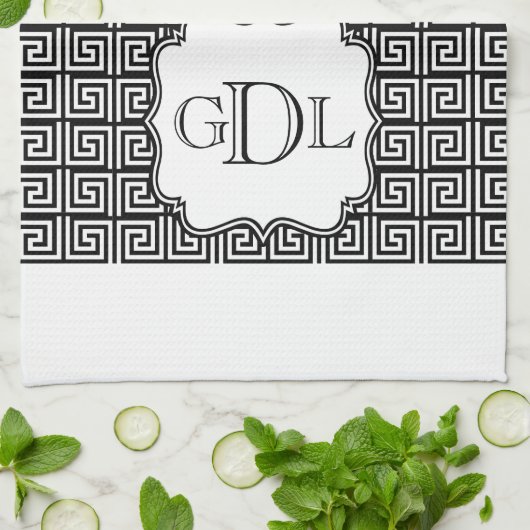 Monogramm-schwarzes u. weißes griechisches geschirrtuch (Gefaltet)
