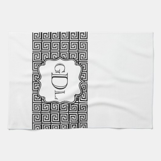 Monogramm-schwarzes u. weißes griechisches geschirrtuch (Horizontal)