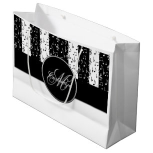 Monogramm-schwarzes u. weißes Musical Stripes Große Geschenktüte