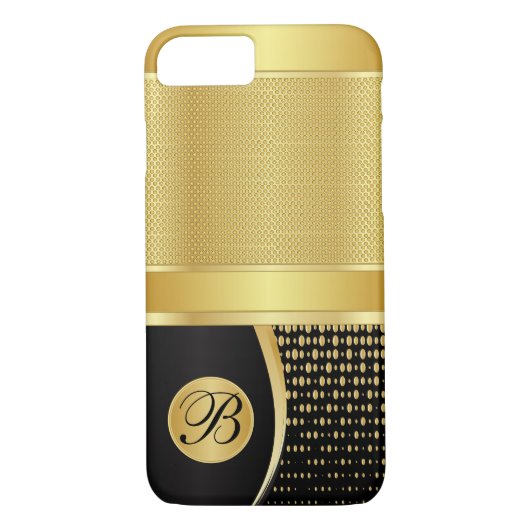 Monogramm-Schwarzes und Goldmetallische Masche Case-Mate iPhone Hülle (Rückseite)