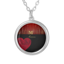 Monogramm Schwarzes und Rotes Herz Versilberte Kette