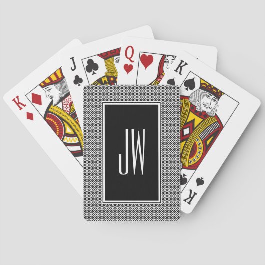 Monogramm Schwarzes und Weißes Diamantmuster Spielkarten (Rückseite)