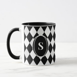Monogramm Schwarzes und Weißes Harlekin-Diamantmus Tasse