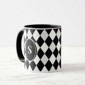 Monogramm Schwarzes und Weißes Harlekin-Diamantmus Tasse (Vorderseite Links)