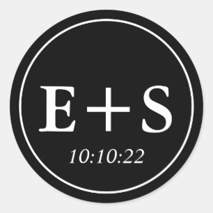 Monogramm Schwarzes und weißes Hochzeitssiegel fü Runder Aufkleber