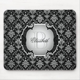 Monogramm-Schwarzweiss-Damast Mousepad