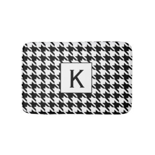 Monogramm Schwarzweiß-Hahnentrittmuster-Muster Badematte