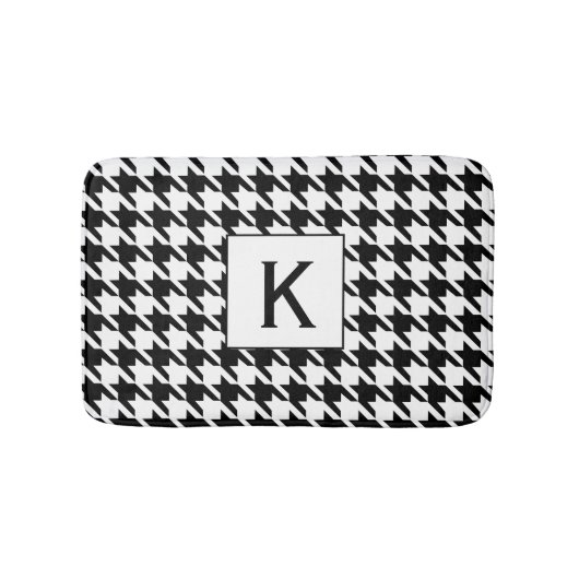Monogramm Schwarzweiß-Hahnentrittmuster-Muster Badematte (Vorderseite)