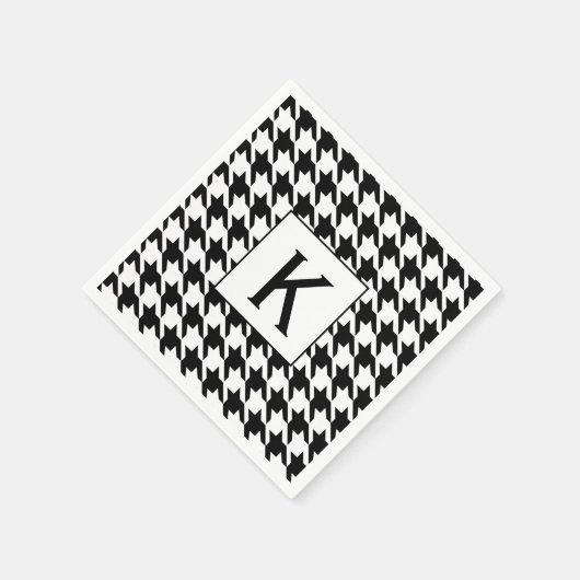 Monogramm Schwarzweiß-Hahnentrittmuster-Muster Serviette (Ecke)