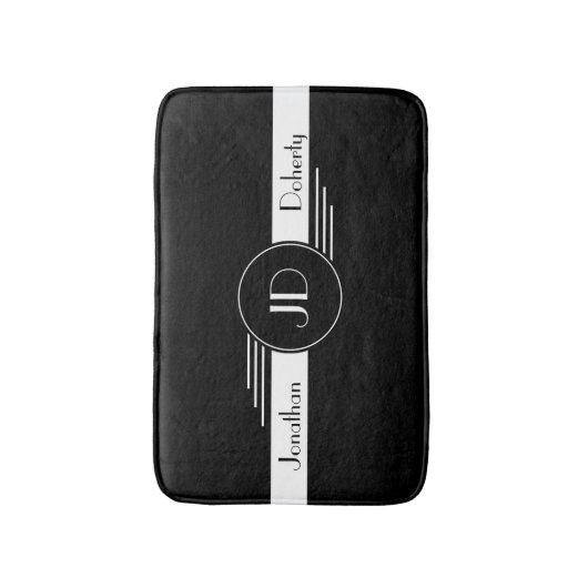 Monogramm-Schwarzweiss-Kunst-Deko Badematte (Vorderseite Vertikal)