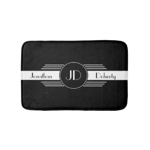 Monogramm-Schwarzweiss-Kunst-Deko Badematte