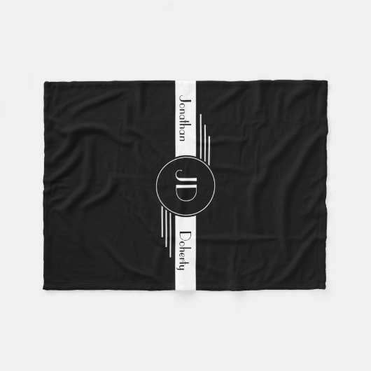 Monogramm-Schwarzweiss-Kunst-Deko Fleecedecke (Vorderseite (Horizontal))