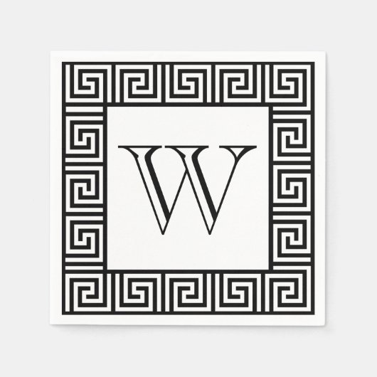 Monogramm Schwarzweiß-Papierserviette Serviette (Vorderseite)