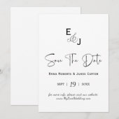 Monogramm Schwarzweiß Save the Date (Vorne/Hinten)