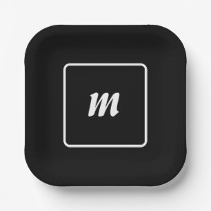 Monogramm Schwarzweiß-Streifen Pappteller