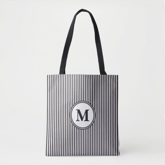Monogramm Schwarzweiß-Streifen Tasche (Vorderseite)