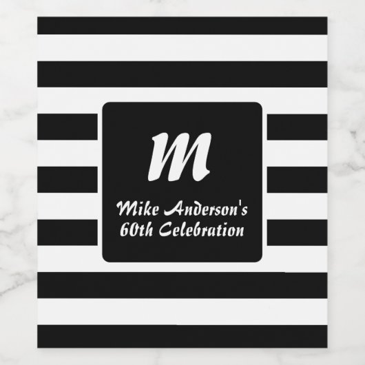 Monogramm Schwarzweiß-Streifen Weinetikett (Einzelnes Label)