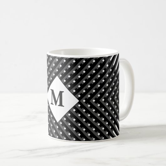Monogramm Schwarzweißmuster Kaffeetasse (VorderseiteRechts)