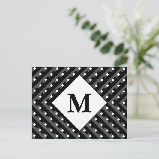 Monogramm Schwarzweißmuster Postkarte (Stehend Vorderseite)