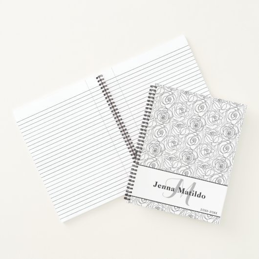 Monogramm Schwarzweißrosen Notizblock (Innenseite)
