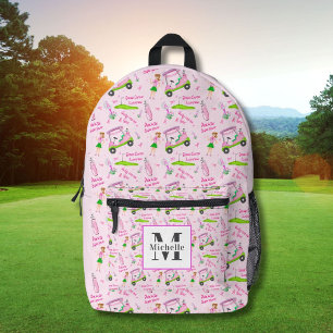 Monogramm-Schwung Pink Golfer Brustkrebsbewusstsei Bedruckter Rucksack