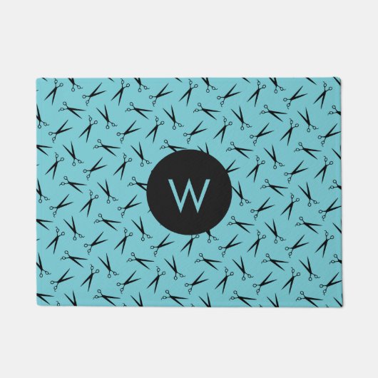 Monogramm Scissors Haar-Stylist-Muster Fußmatte (Vorderseite)