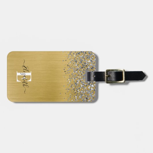 Monogramm-Script für Glitzer aus Gold Gepäckanhänger (Vorderseite horizontal)