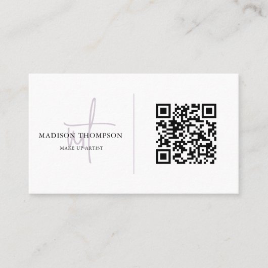 Monogramm Script Typografie Pale Lavender QR-Code Visitenkarte (Vorderseite)