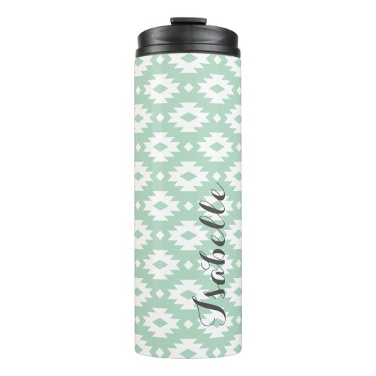 Monogramm Seafoam und Grau Aztec Thermosbecher (Vorderseite)