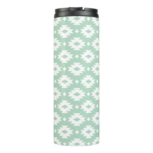 Monogramm Seafoam und Grau Aztec Thermosbecher (Rückseite)