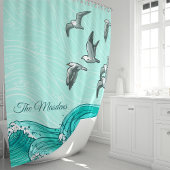 Monogramm Seageln und Meereswellen Duschvorhang