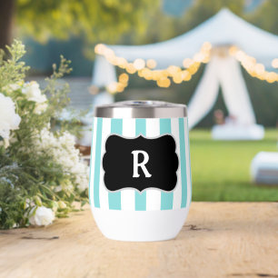 Monogramm Seegras Blau Weiße Cabana Streifen