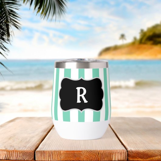 Monogramm Seegrasgrün Weiße Cabana-Streifen (Strand (gedreht))
